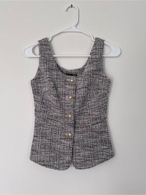 Dazy Textured Tweed Button Front Tank Top Small